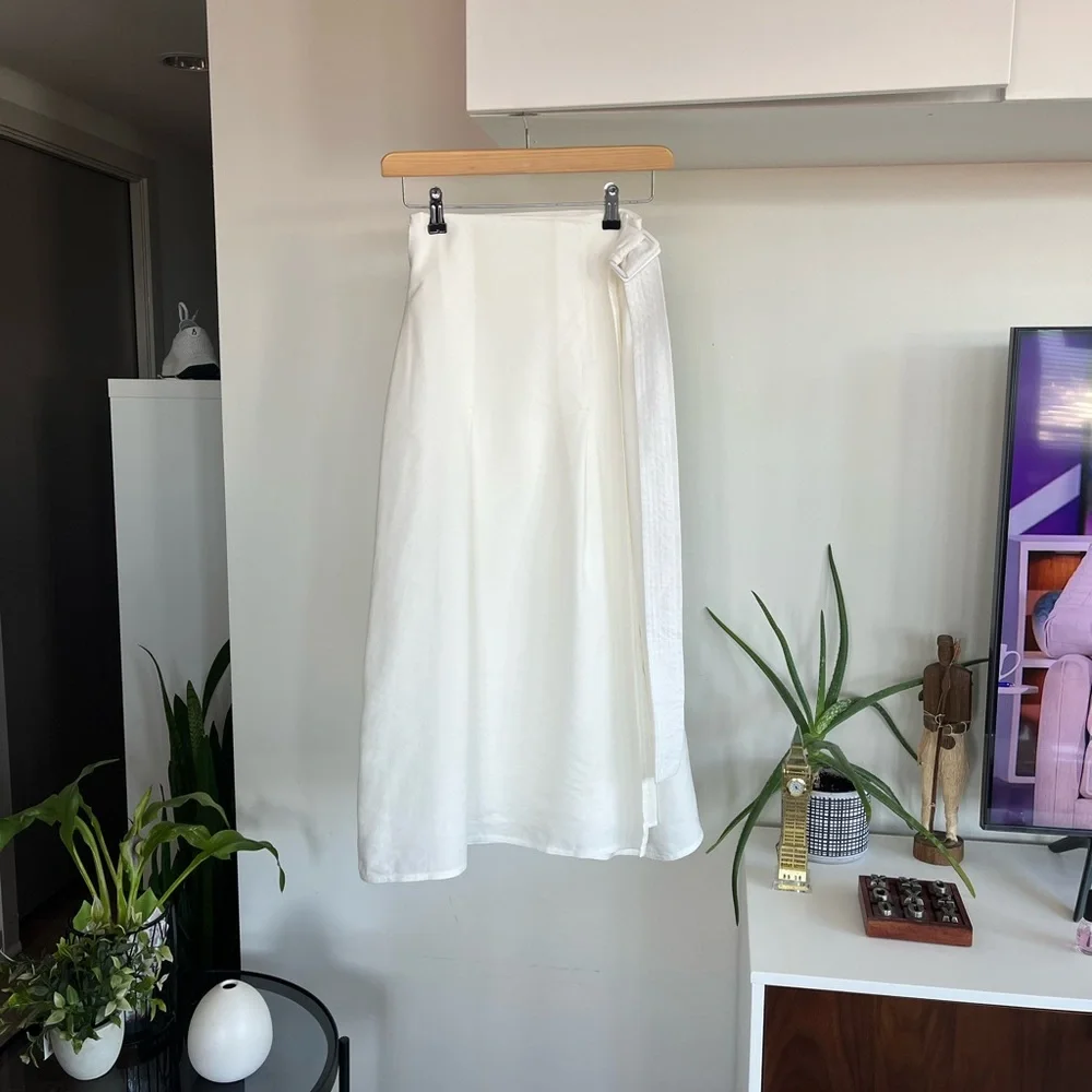 Aritzia Wilfred White Linen New Midi Silana Summer Casual Skirt Sz XS, S - Picture 4 of 11